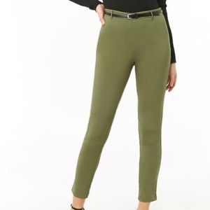Green Skinny Pants with Black Belt